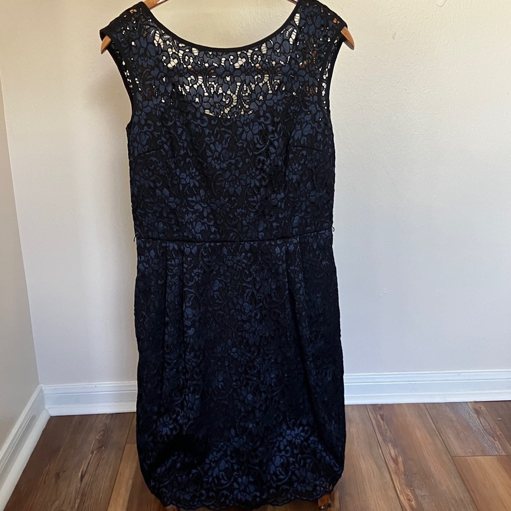 White House Black Market Midnight Blue Lace Midi Dress